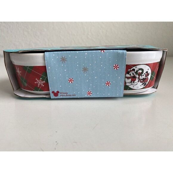 Set Of 2 Disney Mickey Minnie Mouse Ramekins Stackable Dessert Dish Mistletoe - Picture 3 of 9